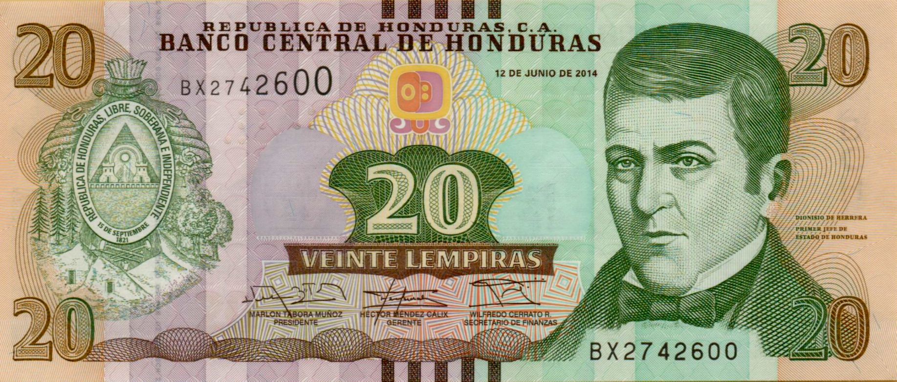 Honduras 20 2014 UNC P-100/b